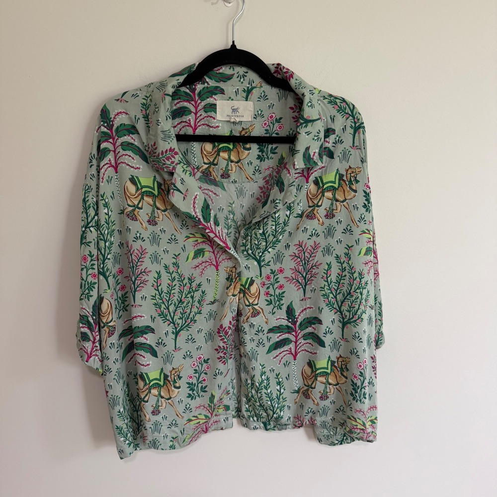 Printfresh Camel Oasis Sage Green Viscose Pajama Set Top and Shorts 1X